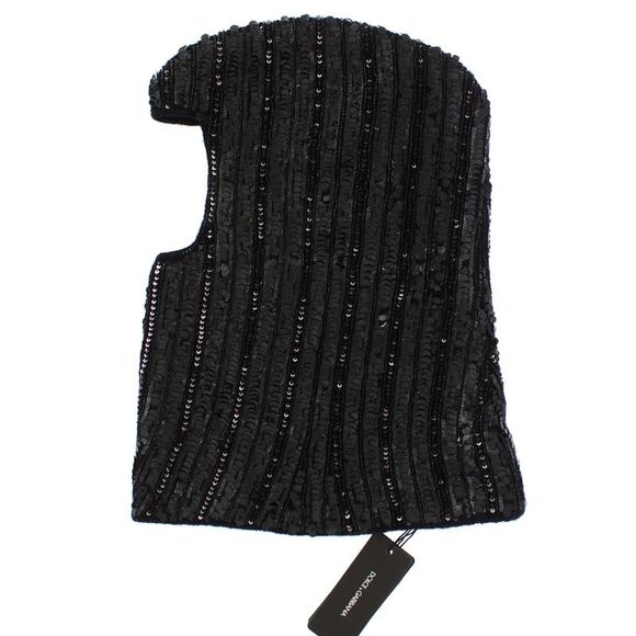 Dolce & Gabbana Black Knitted Sequin Hood Scarf Women's Hat